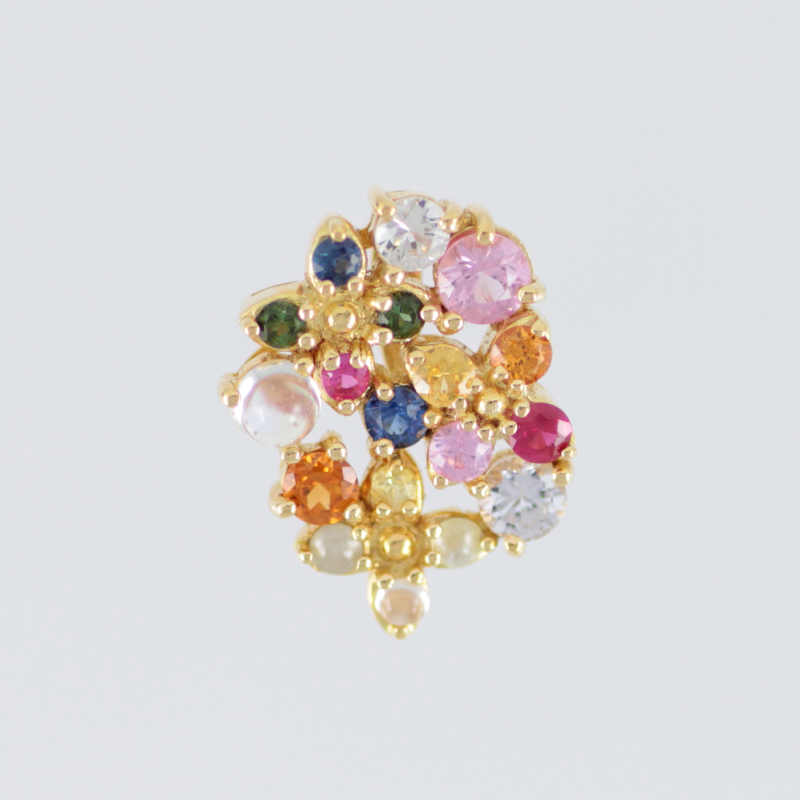 ナワラタナ 18k マルチカラージェムストーンペンダントヘッド QVC ナワラタナ 18K 雲 ＆ フラワー ペンダント ヘッド イエローゴールド